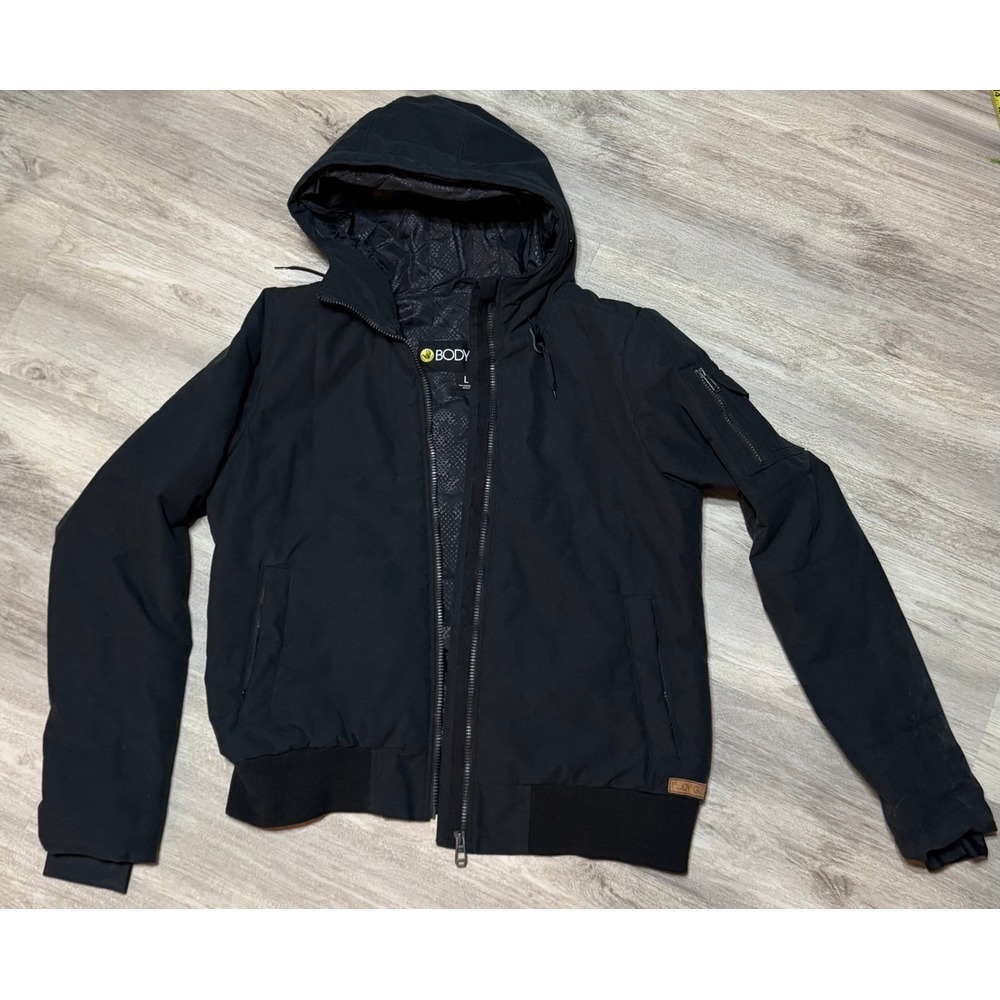 Women Body Glove Black Full Zip Hooded Coat Bomber Jacket Sz. large